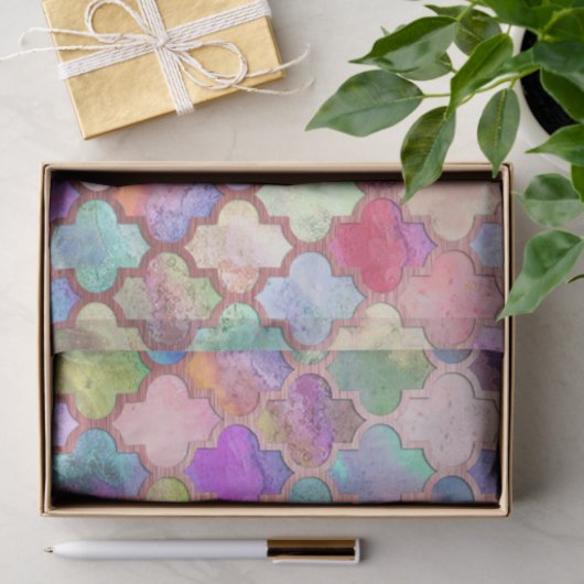 Rose Gold & Pastel Moroccan Quatrefoil Tissuepapier (Geschenk)