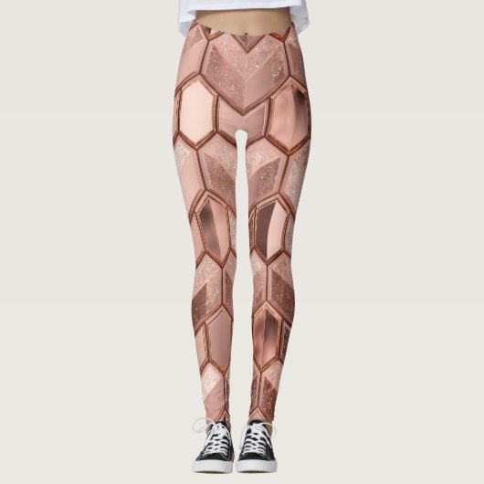 Rose Gold Pattern Design – Elegant Luxury Metallic Leggings (Voorkant)