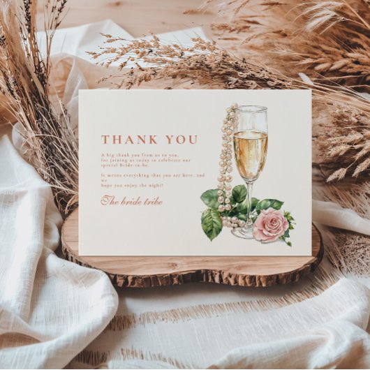 Rose Gold Pearls and Prosecco Bridal Shower Bedankkaart