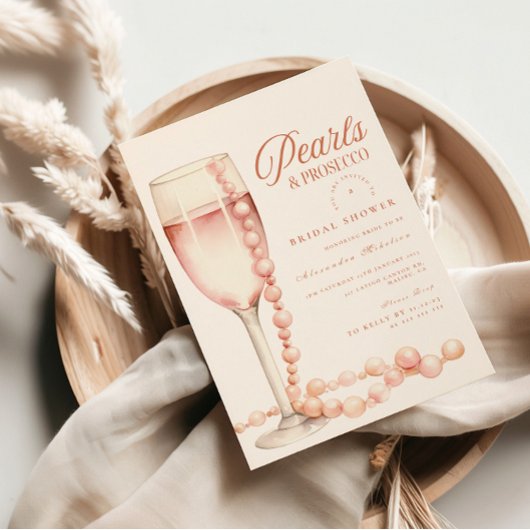 Rose Gold Pearls and Prosecco Bridal Shower Kaart