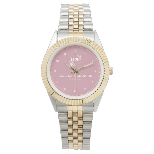 Rose Gold Personalized Elegant Custom Pink Dial fo Horloge (Voorkant)