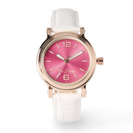 Rose Gold & Pink "Be Happy" Watch with White Strap Horloge