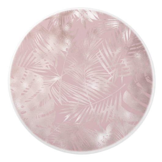 Rose Gold Pink Botanical Tropical Palm Tree Leaves Keramische Knop (Voorkant)