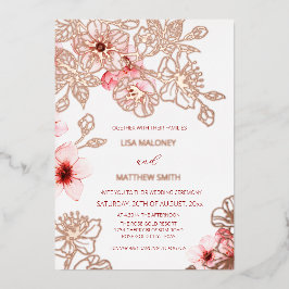 Rose Gold Pink Cherry Blossom | Photo Wedding Folie Uitnodiging