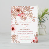 Rose Gold Pink Cherry Blossom | Photo Wedding Folie Uitnodiging (Staand Voorkant)