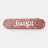 Rose Gold Pink Faux Glitter Personalized Persoonlijk Skateboard (Horizontaal)