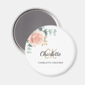 Rose gold pink floral eucalyptus thank you magneet (Voorkant / Achterkant)