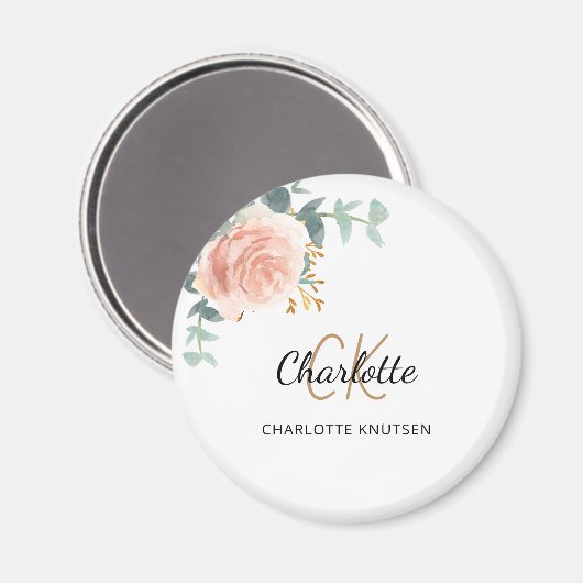 Rose gold pink floral eucalyptus thank you magneet (Voorkant / Achterkant)