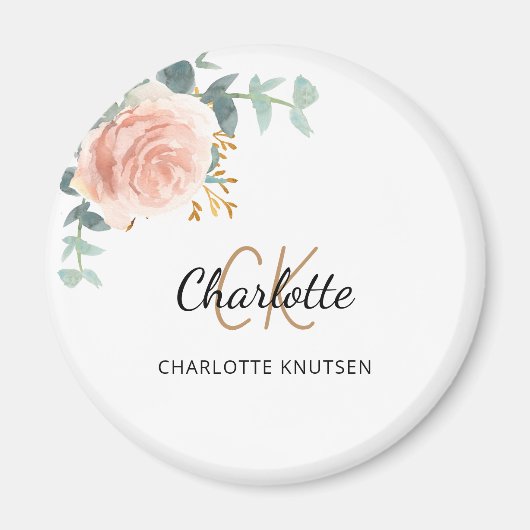 Rose gold pink floral eucalyptus thank you magneet (Voorkant)