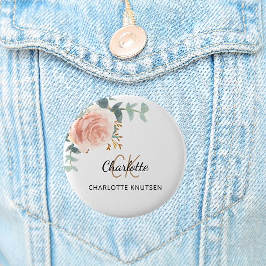 Rose gold pink floral eucalyptus thank you ronde button 5,7 cm