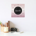 Rose Gold Pink Gradient Custom Logo Company Office Vierkante Klok<br><div class="desc">Decorate your home/office with this cool wall clock,  featuring custom logo & name. Easily add the desired logo by clicking on the "personalize" option.</div>