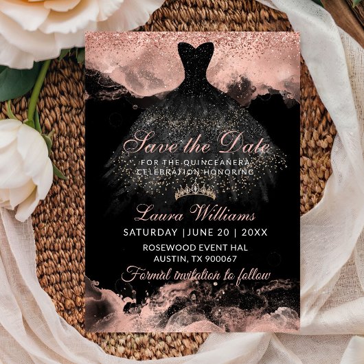 Rose Gold Princess Quinceañera Save the Date
