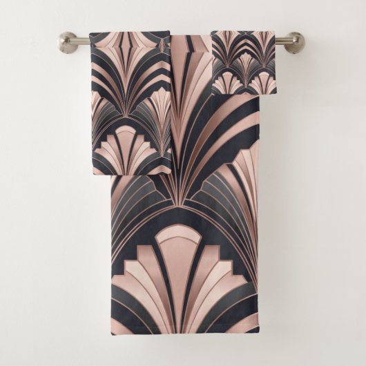 Rose Gold Romance Neo Art Deco Fan Design Bad Handdoek (Insitu)