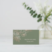 Rose Gold Sage Green Line Art Floral  | QR Code Visitekaartje (Staand voorkant)