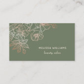 Rose Gold Sage Green Line Art Floral  | QR Code Visitekaartje (Voorkant)