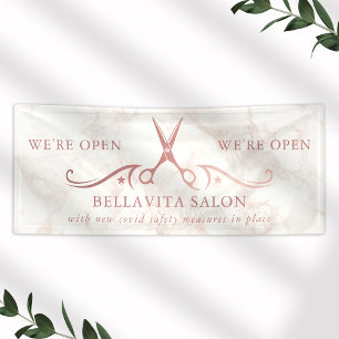 Rose Gold Schaar Marmer Salon Opening Zakelijk Spandoek