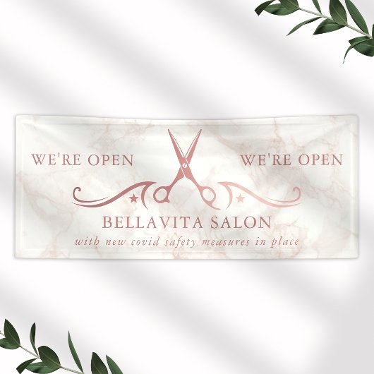 Rose Gold Schaar Marmer Salon Opening Zakelijk Spandoek
