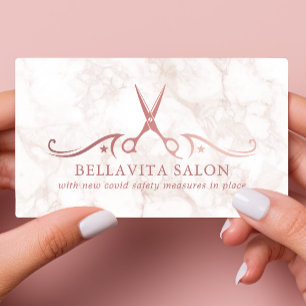 Rose Gold Schaar Marmeren Salon Covid Veiligheid Visitekaartje
