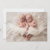 Rose Gold Script Meisjes Tweeling Baby's 3 Foto Co Bedankkaart (Achterkant)