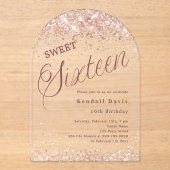 Rose gold script modern Sweet 16 clear arch Acryl Uitnodigingen (Voorkant)
