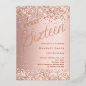 Rose gold script modern Sweet 16 Folie Uitnodiging (Voorkant)