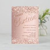 Rose gold script modern Sweet 16 Folie Uitnodiging (Staand Voorkant)