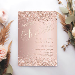Rose gold script modern Sweet 16 Folie Uitnodiging