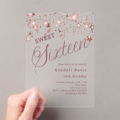 Rose gold script stars modern Sweet 16 clear Acryl Uitnodigingen (Insitu (Draagbaar))