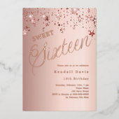 Rose gold script stars modern Sweet 16 Folie Uitnodiging (Voorkant)