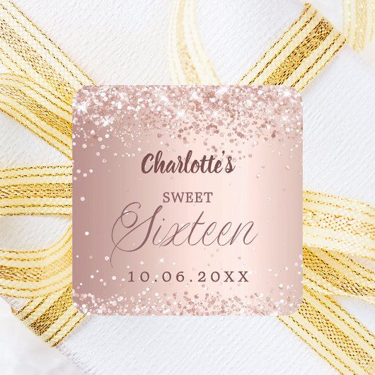Rose gold script Sweet 16 Vierkante Sticker