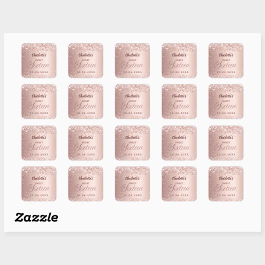 Rose gold script Sweet 16 Vierkante Sticker (Vel)