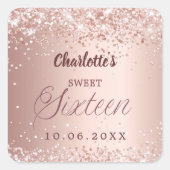 Rose gold script Sweet 16 Vierkante Sticker (Voorkant)
