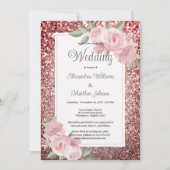 Rose gold silver glitter pink floral Wedding  Kaart (Voorkant)