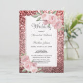 Rose gold silver glitter pink floral Wedding  Kaart (Staand voorkant)