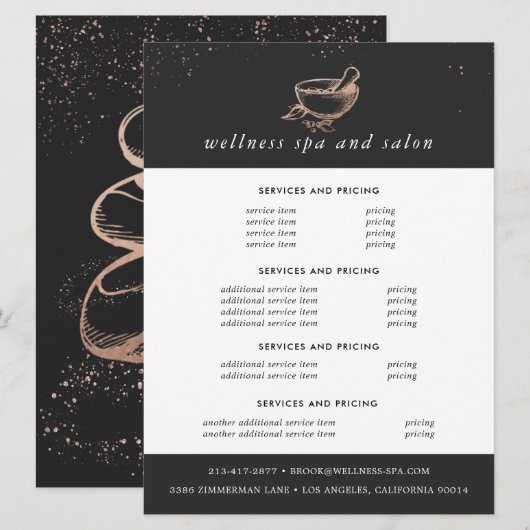 Rose Gold Spa-logo | Prijsfolder (Voorkant / Achterkant)