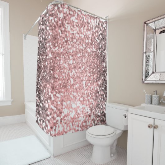 Rose Gold Sparkle Lights Girls Glittery Sparkly Douchegordijn (In situ)