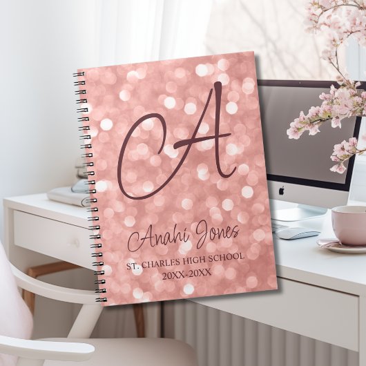 Rose Gold Sparkles Monogram Academic Year School Notitieboek