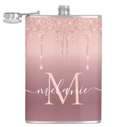 Rose Gold Sparkly Flask Personalized Name Letter Heupfles (Geopend)