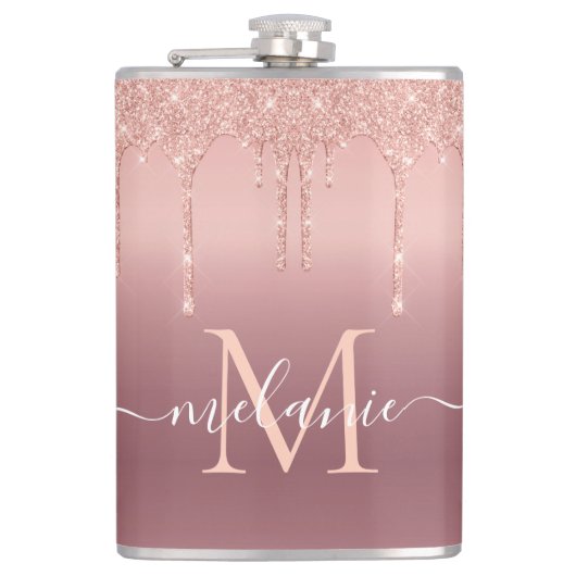 Rose Gold Sparkly Flask Personalized Name Letter Heupfles (Voorkant)