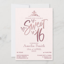Rose Gold Sweet 16 Invitation Template Kaart