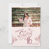 Rose Gold Sweet 16 Thank you card Template Kaart (Voorkant)