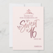 Rose Gold Sweet 16 Thank you card Template Kaart (Achterkant)
