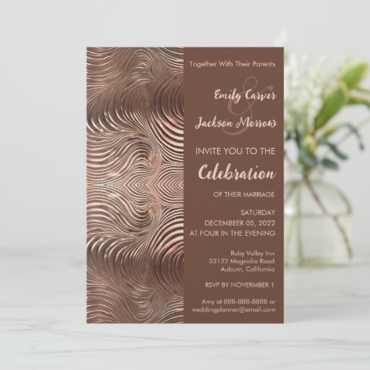 Rose Gold Swirl Wedding Invitation Kaart (Staand voorkant)