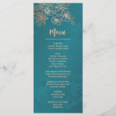 Rose Gold Teal Floral Line Art Wedding Menu (Voorkant)