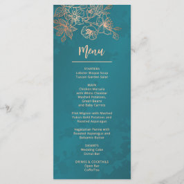 Rose Gold Teal Floral Line Art Wedding Menu