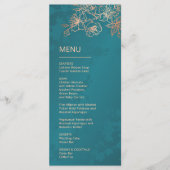 Rose Gold Teal Floral Line Art Wedding Menu (Voorkant)