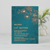 Rose Gold Teal Floral Wedding Folie Uitnodiging (Staand Voorkant)
