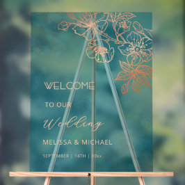 Rose Gold Teal Transparent Wedding Acryl Bord