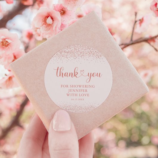 Rose Gold Thank You Confetti Heart Sticker