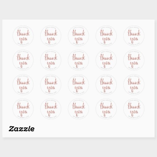 Rose gold thank you, personalized, faux foil ronde sticker (Vel)
